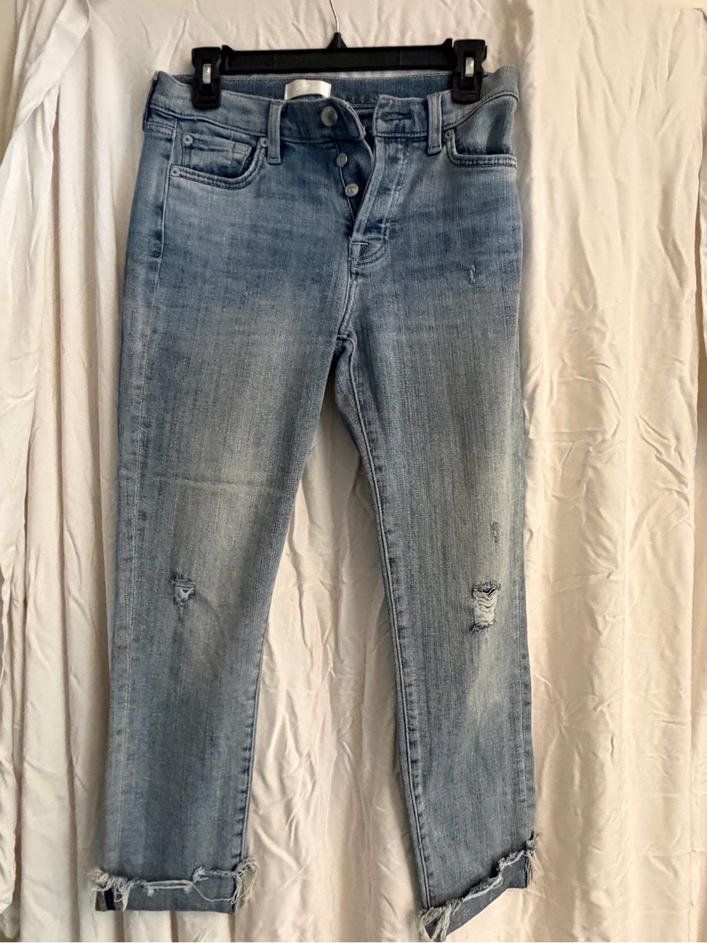 Light Blue Cropped Distressed Women's Jeans